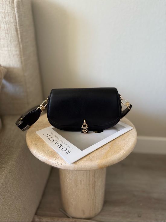 Michael Kors Handbags - Michael Kors Black Leather Shoulder Bag Wide Strap Gold Hardware NWT